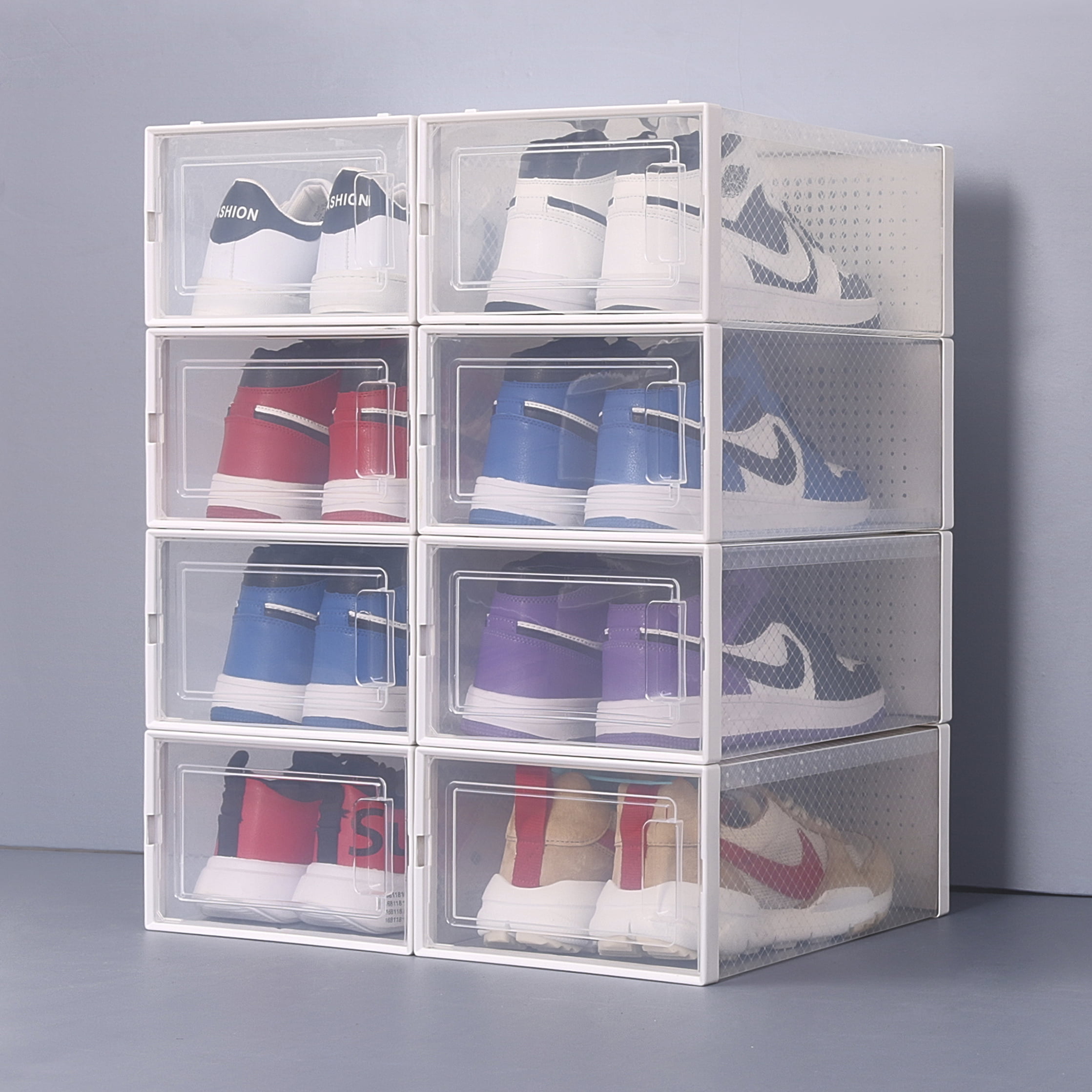 Waytrim Shoe Boxes, Clear Plastic Shoe Boxes with Lids Stackable Shoe Storage for Boots Shoe Organizer for Closet Shoe Container, Wht