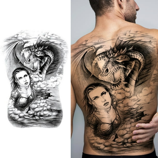 Arte falso tatuaje Buda estatua cuerpo grande tatuaje dragón pez para niños niñas amante Tmvgtek Libre de BPA