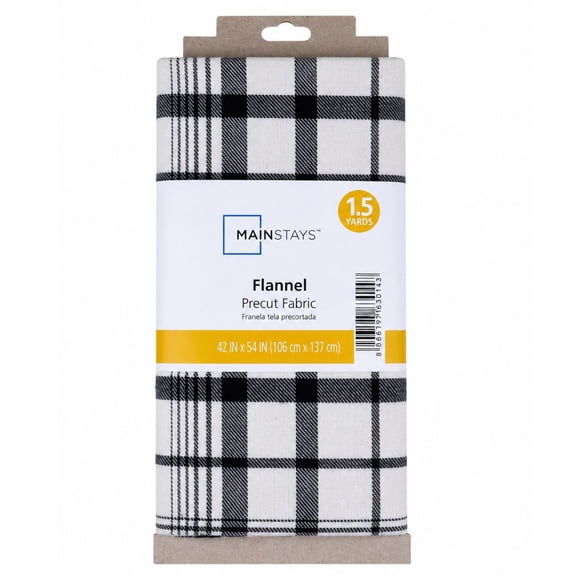 Mainstays 1.5 Yards 100% Cotton Flannel, White Black 42" Wide for Crafts