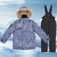 thumbnail image 2 of KAUOD Boys Girls 2 Piece Snow Suits Faux-F𝐮r Hood Ski Jackets Bib Snow Pants Set Kids Outdoor Waterproof Ski Suits, 2 of 8