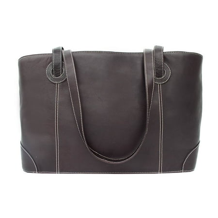 Chocolate Shopping Tote Bag w Detachable Coin Pouch in Leather
