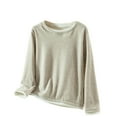 thumbnail image 3 of BiZtdJrK Womens Comfy T Shirts Crew Neck Long Sleeve Solid Casual Tee Tops Lightweight Loose Loungewear T Shirt Khaki XL, 3 of 6