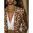 thumbnail image 2 of VIWORLD Women's Notch Lapel Long Sleeve Button Leopard Print Blazer Slim Fit for Office & Night Out Khaki，M, 2 of 3