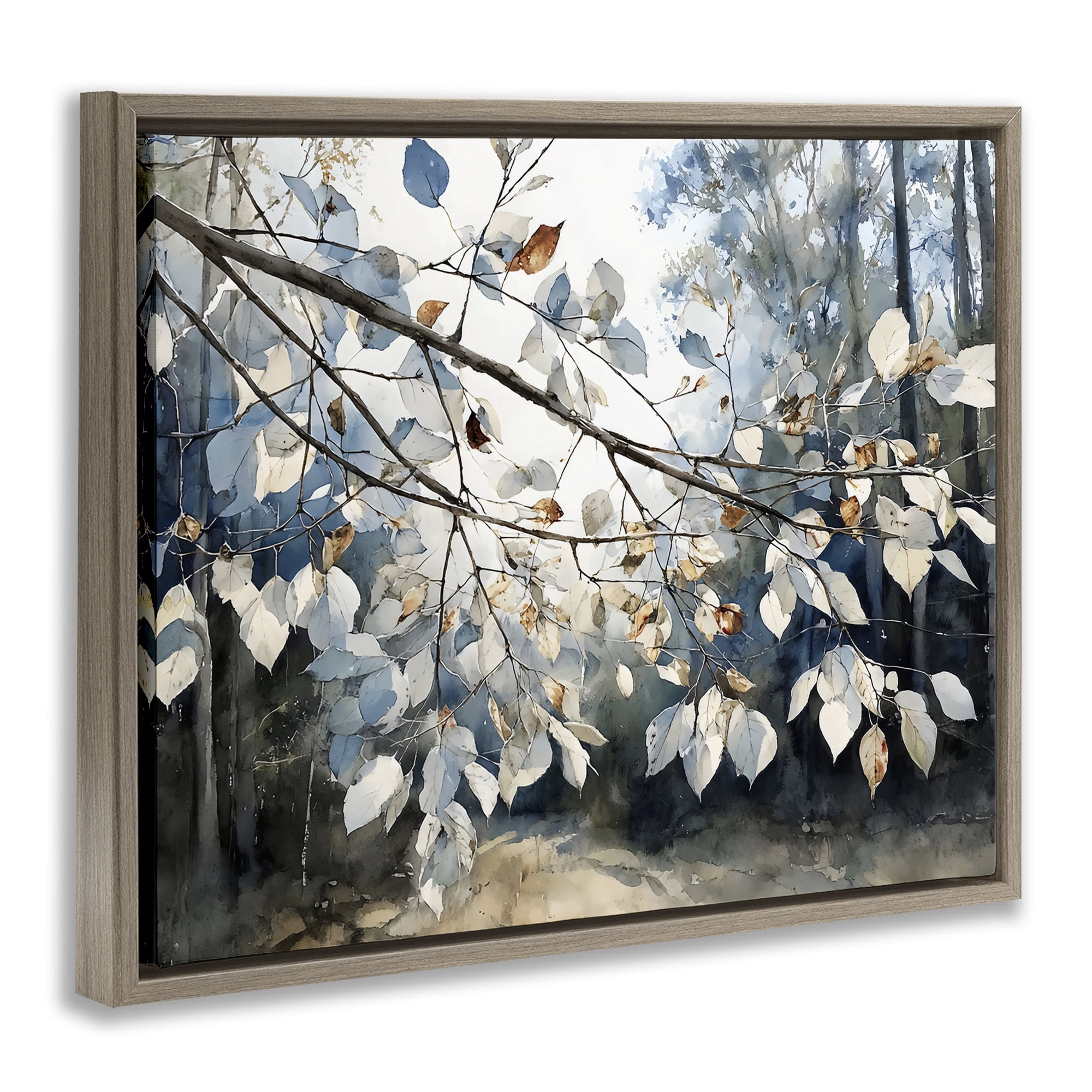 Stupell Industries Blue Fall Branch Leaves Brown Framed Floater Canvas Wall Art, design by Franklyn Gregory