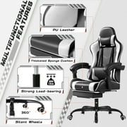 Furmax High Back Massage Gaming Chair with Footrest PU Leather Racing Computer Chair with Lumbar Support Ergonomic Office Chairs, White