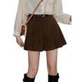 thumbnail image 3 of Womens Corduroy Pleated Casual Wide Leg Shorts for Women High Waist Comfortable Summer Bottoms Brown S, 3 of 9