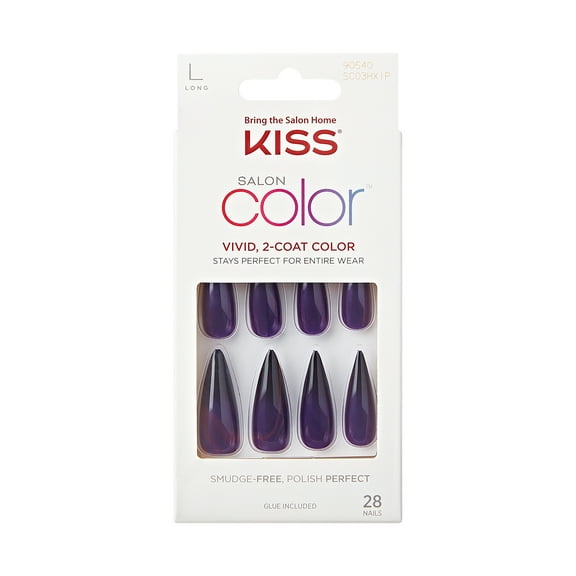 KISS Salon Color Halloween Fake Nails, Purple, Extra Long Length, Stiletto Shape, 'Carnival Bash', 31 Ct.
