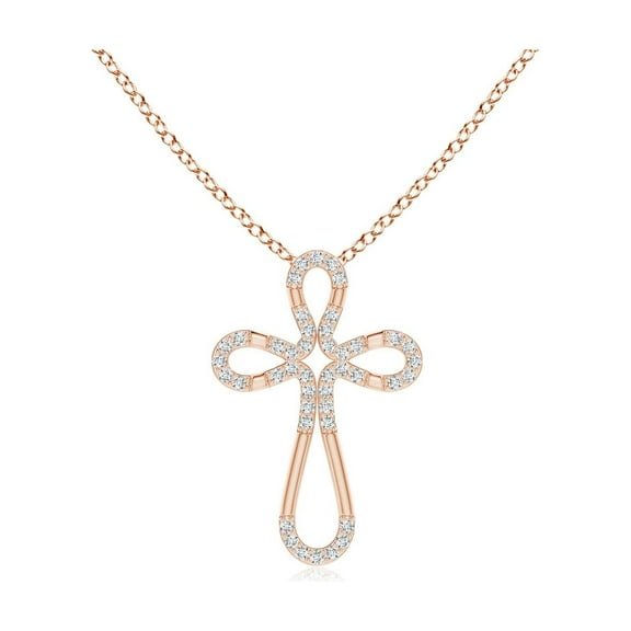 ANGARA Natural Diamond Loop Cross Pendant in 14K Rose Gold for Women (Size-0.9mm | Color-G | Clarity-VS2) | April Birthstone, Birthday, Anniversary, Jewelry Gift for Women | Natural Diamond Necklace