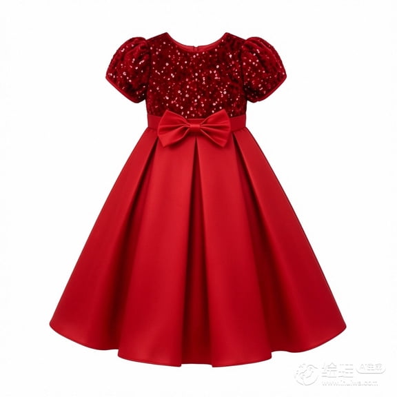 WhouRiu Girls Sparkling Sequins Dress Puff Short Sleeve Crew Neck A Line Party Gown Kids Comfortable Elegant Princess Dresses,4 Years
