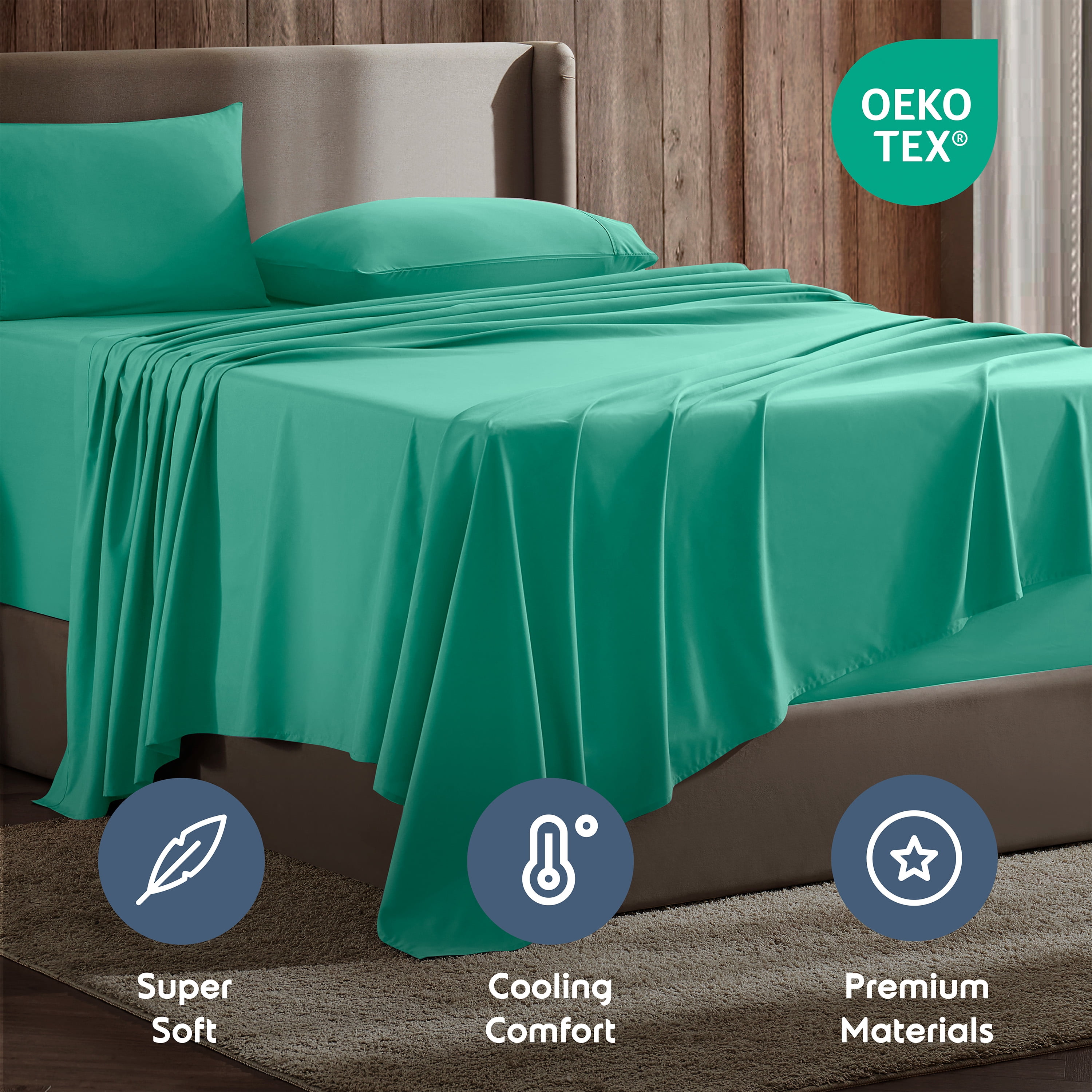 Lammaloe Queen Sheets Set, Hotel Style Deep Pocket 4 Piece Bed Sheets Queen, Luxury Soft Microfiber Queen Sheet Sets, Mint