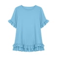 thumbnail image 2 of Babysbule Women Crew Neck Ruffle Flutter Short Sleeve Blouse Loose Fit Casual Top for Spring Summer Brunch Vacation Street Outfits, 2 of 5