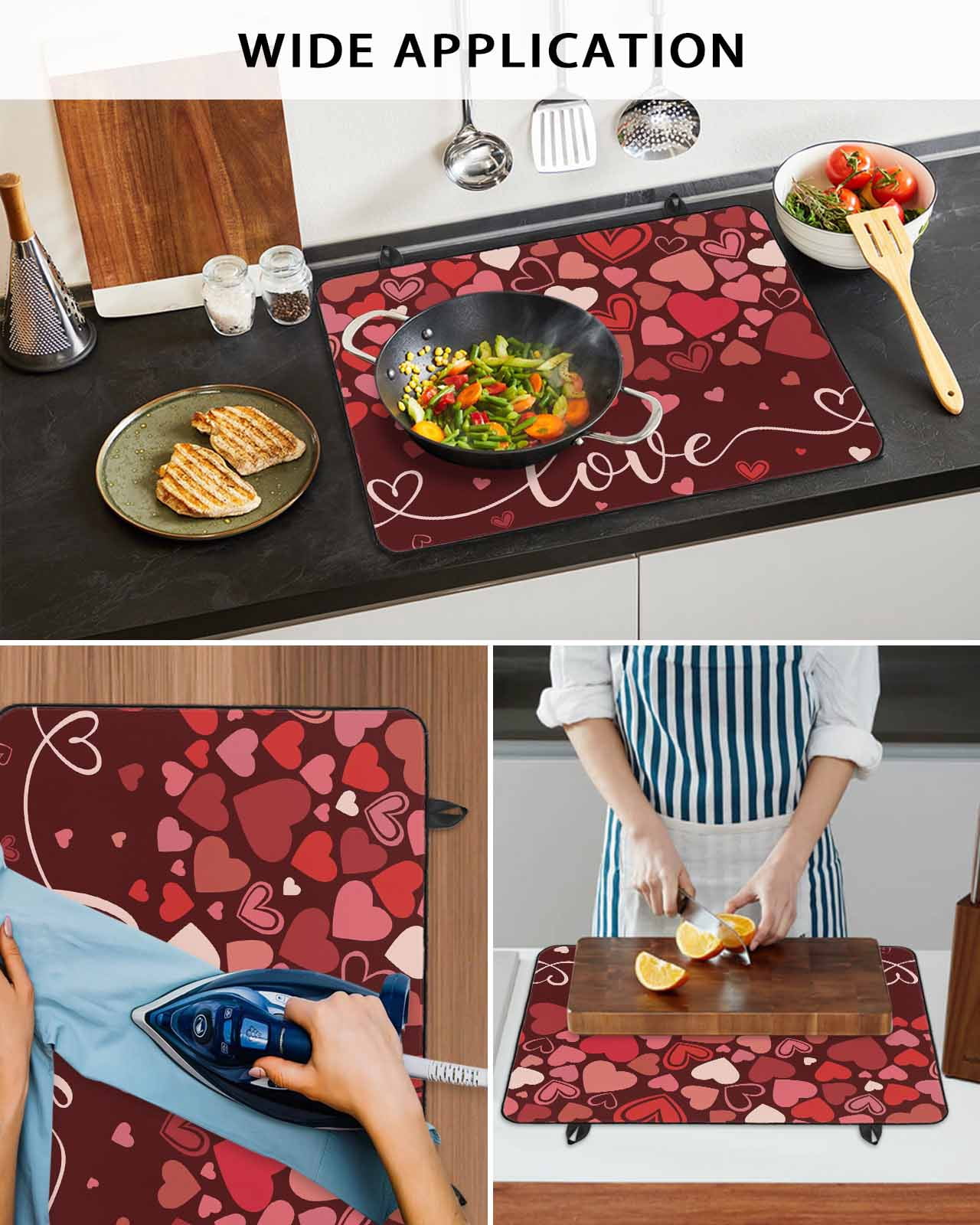 Large Induction Cooktop Protector Mat Valentine's Day Stove Top Covers for Electric Stove, Love Heart Modern Art Romantic Decorative Stove Burner Cover Mats, Glass Top Stove Cover