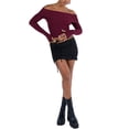 thumbnail image 4 of Liacowi Women's Off-Shoulder Cropped Tops Solid Color Boat Neck Long Sleeve Show Navel Ribbed Knitwear Tops Fall Fashion Slim Fit Aesthetic Clothing, 4 of 6
