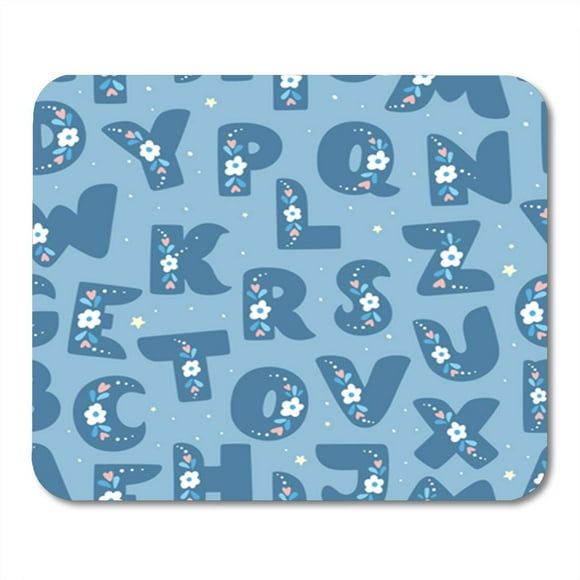 POGLIP Blue Typeface Cute Floral Alphabet Colorful ABC Baby Botanical Mousepad Mouse Pad Mouse Mat 9x10 inch