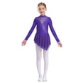 thumbnail image 3 of YiZYiF Girl's Figure Ice Skating Costume Rhinestones Long Sleeve Asymmetrical Ballet Tutu Dance Dress Purple 6, 3 of 7
