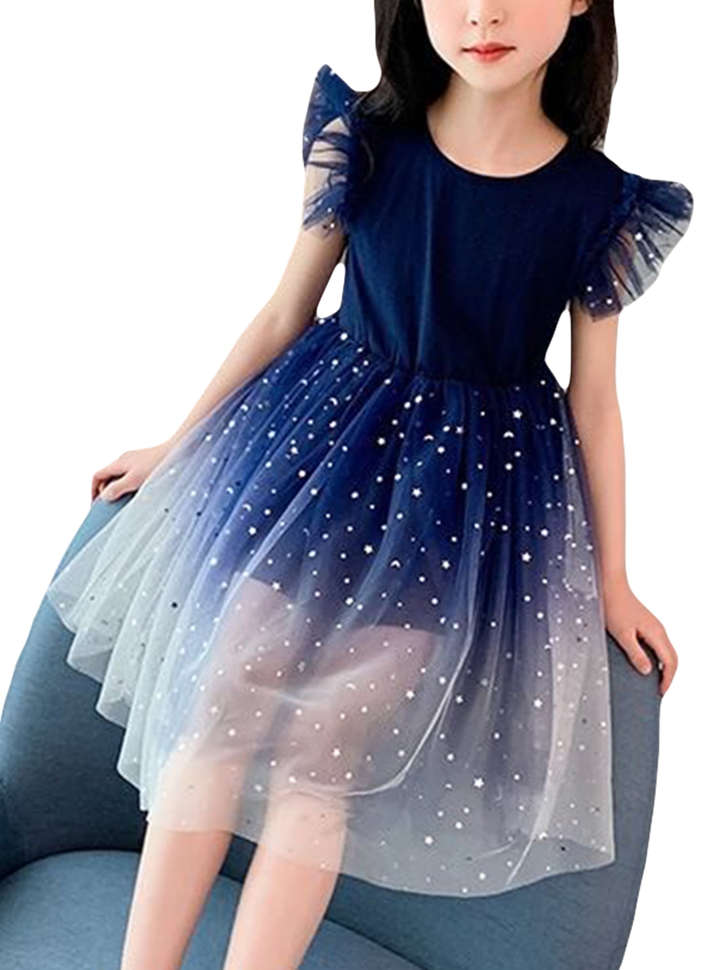 Clothing Girls Clothing Dresses The Moon & Stars Halloween Costume Tutu Party Dress Sparkly Pageant Gala Ball Gown Black and Blue Tutu A Unique Gift. 