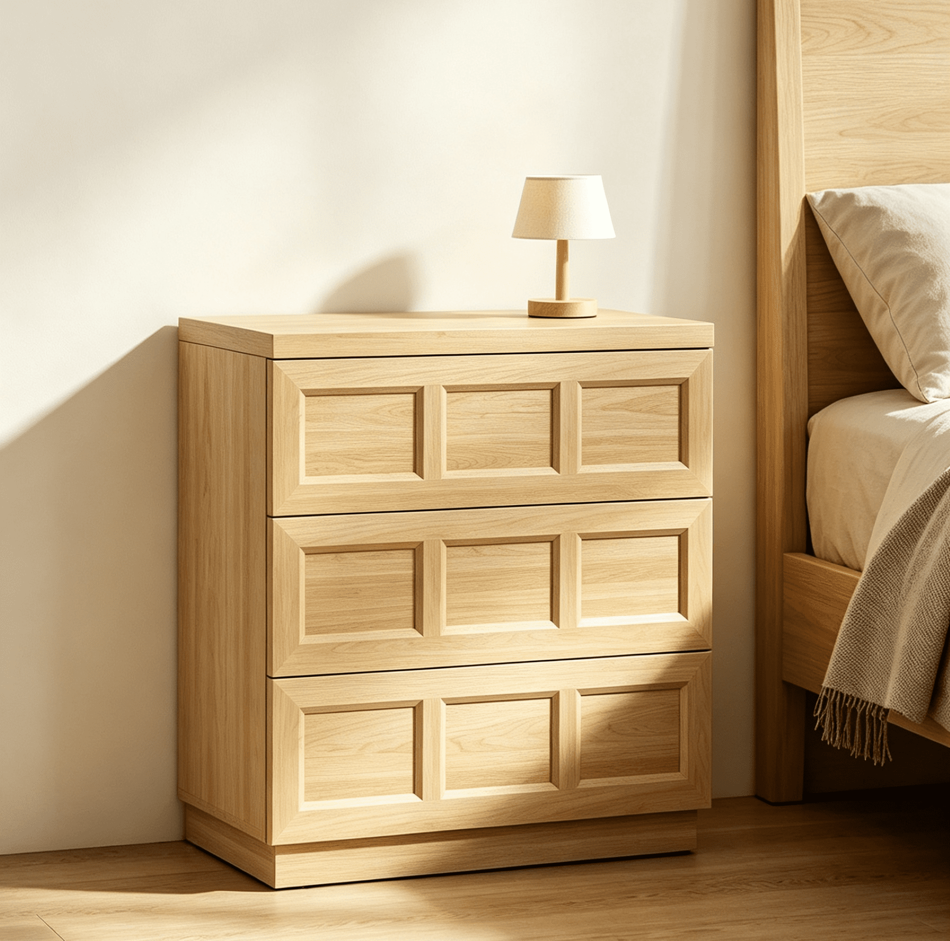 HOMOOI Rustic Nightstand with 3 Drawers, Boho Thickened Wood Bedside Cabinet with Smooth Gliding Drawers, Modern Anti-Wobble Side End Table for Bedroom，Oak