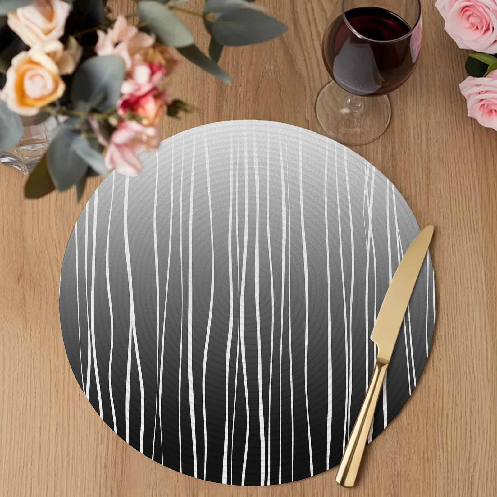 Black White Round Placemats Set of 4 Ombre Gradient Striped Minimalist Texture Place Mats Indoor Woven Table Mats Washable Heat-Resistance Braided Dining Table Placemats for Kitchen Party 13 Inch