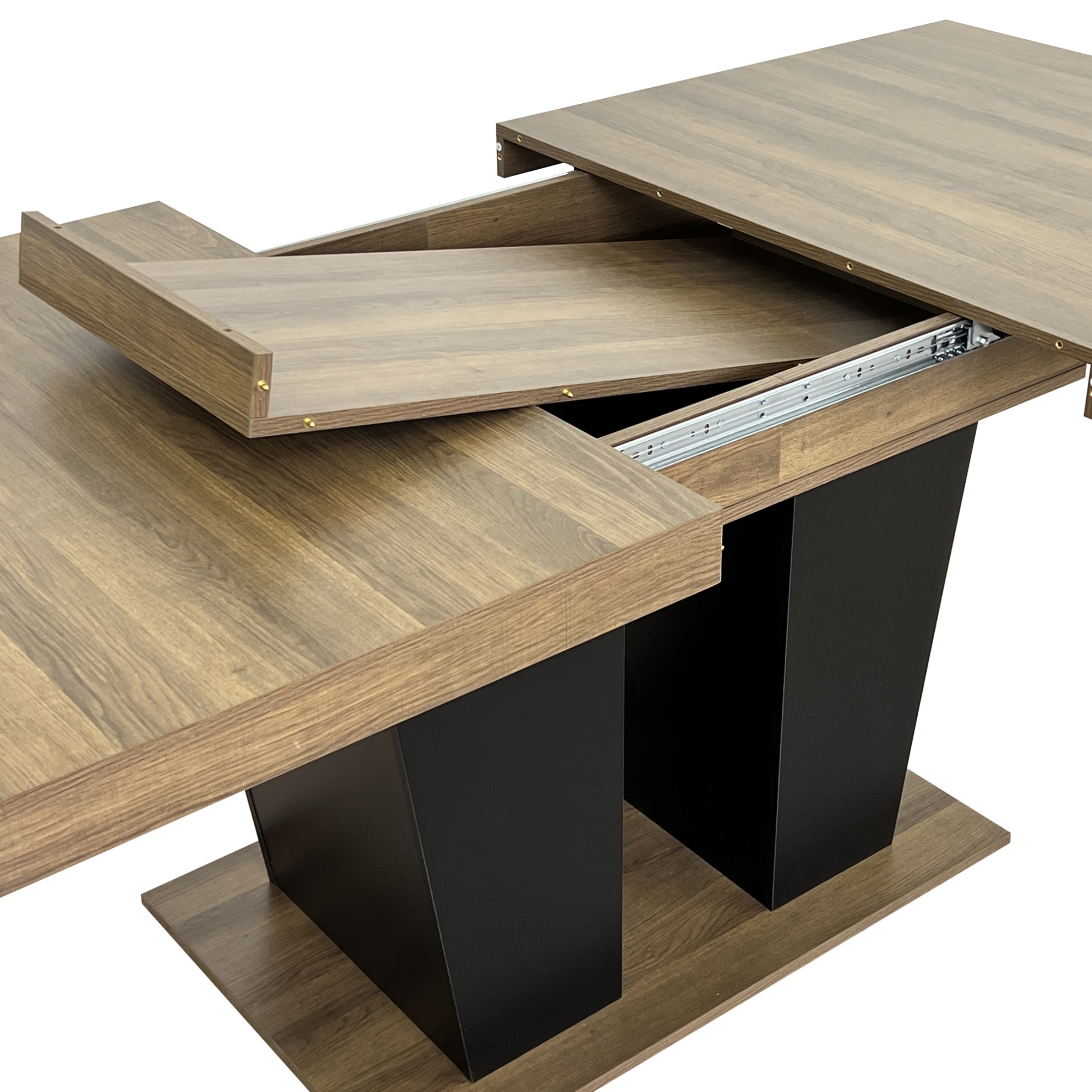 Noble House Brivaro 78.74" Extendable Dining Table, Large Wooden Dual Column Pedestal Table for 6-10, Black & Brown