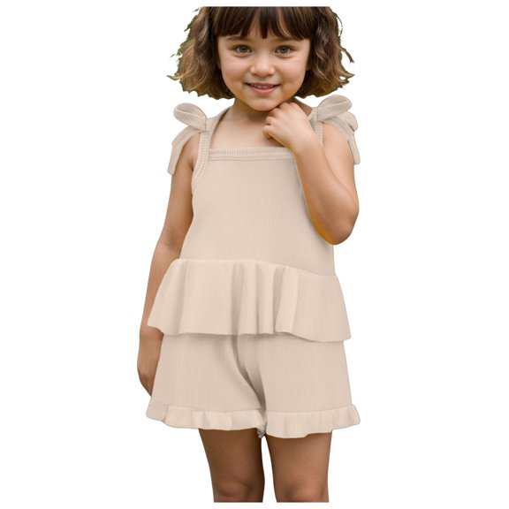 Godom Girls Outfit Summer Clothing Set Ruffle Tank Tops Shorts Cute Outfits to Big Kid Sizes