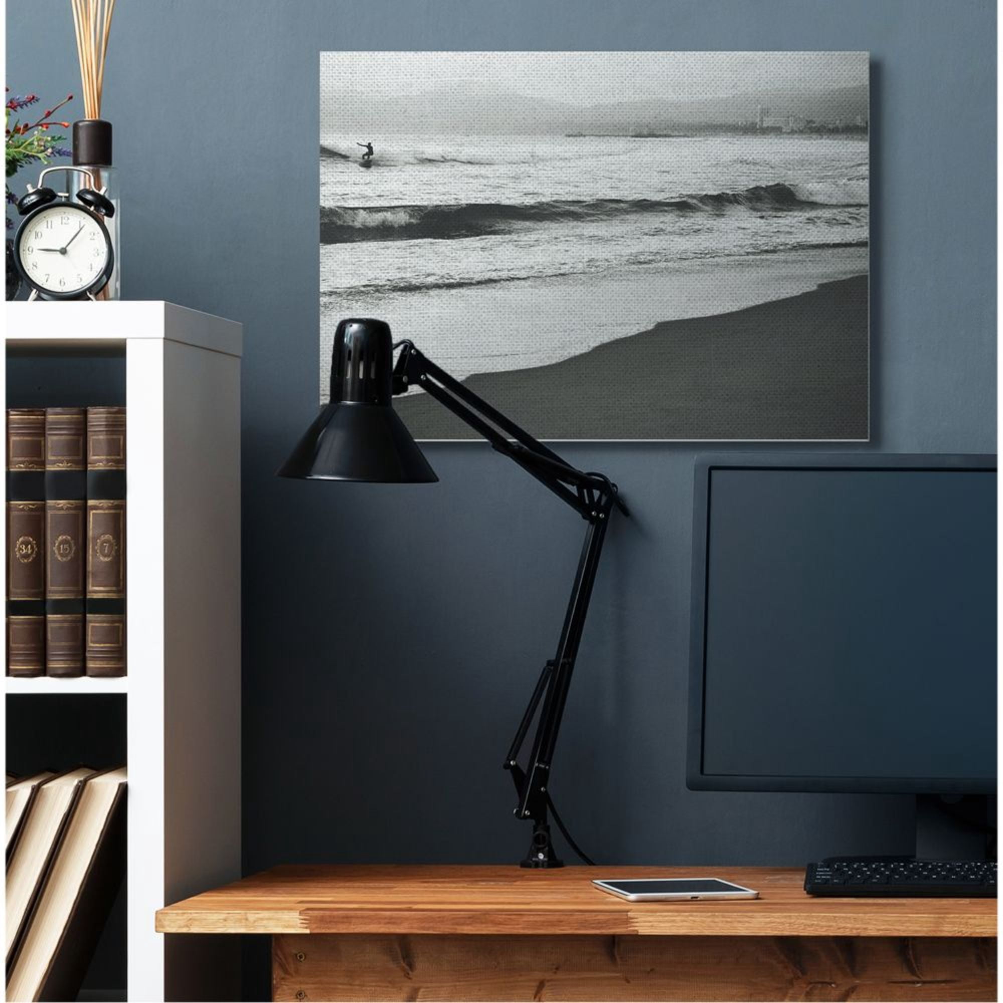 Stupell Industries Sepia Tone Beach Wave Surfer City Skyline Design by Myan Soffia, 30" x 40"