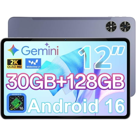 Android Tablet 12 Inch with 30GB RAM 128GB ROM, Octa-Core Processor, 2000 * 1200 FHD IPS Touch Screen, 5MP+13MP Dual Camera, 8800mAh Battery, 2K Android 16 Tablet, 2.4G/5G WiFi, Bluetooth 5.0, Type-C