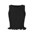 thumbnail image 6 of Women Casual Frill Smocked Ruffle Hem Crop Tank Top Shirred Crew Neck Sleeveless Slim Fit Solid Crop Vest Tops, 6 of 6