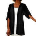 thumbnail image 2 of Hfnxid Cardigan for Women Lightweight Chiffon Sheer Shrug Casual Half Sleeve Open Front Cardigans Fall Vacation Cover Up Black S, 2 of 7