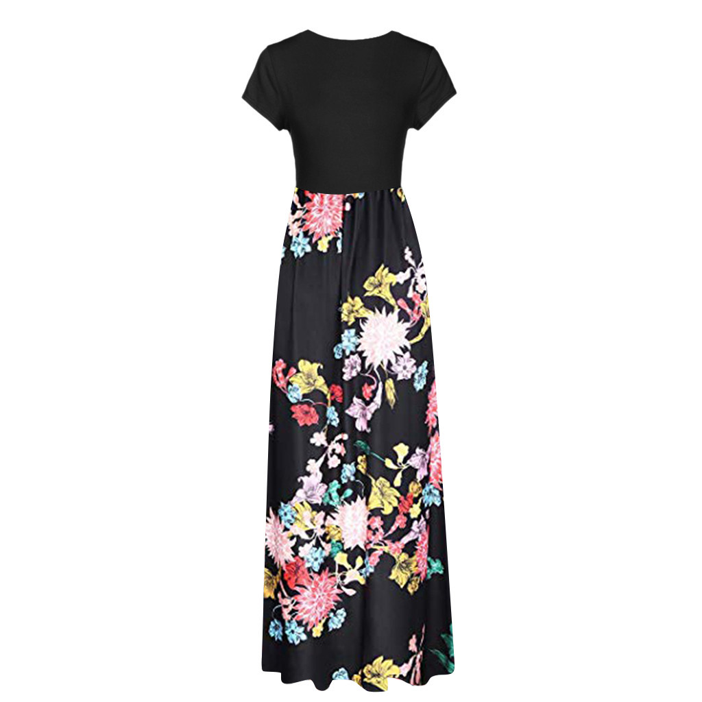 Women S Casual Sleeve O Neck Print Maxi Tank Long Dress Walmart Com