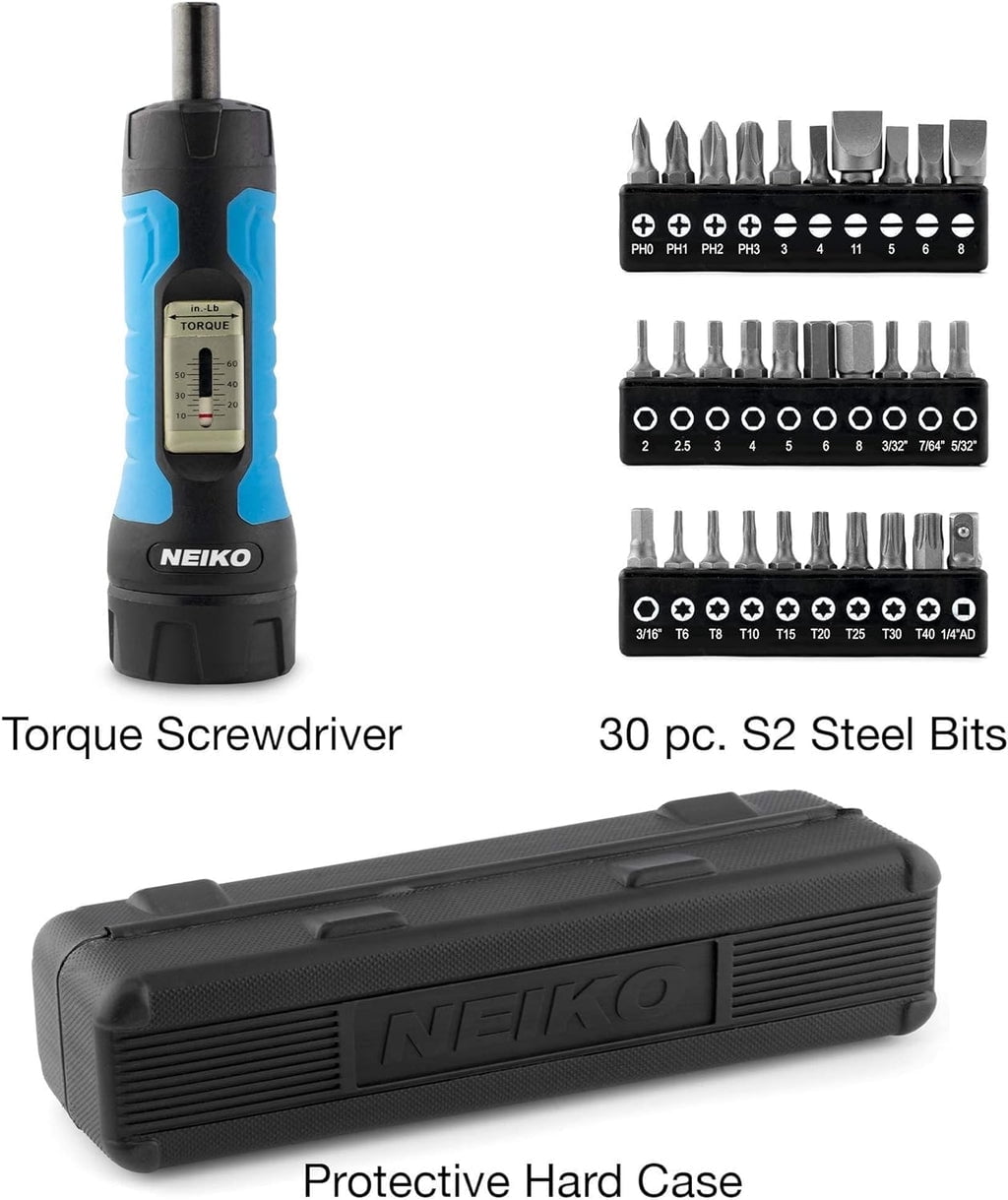 Neiko 10574A 1/4” Drive Torque Wrench Screwdriver Set | 30 Pieces