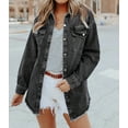 thumbnail image 4 of Women's Black Pocket Raw Hem Buttoned Denim Jacket, 4 of 17
