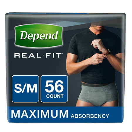 Depend Real Fit Incontinence Briefs for Men, Maximum Absorbency, S/M, 56