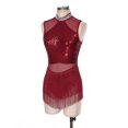 thumbnail image 4 of Miutii Women's Glitter Fringe Dress Sequins Tassel Ballroom Latin Jazz Dance Leotard Bodysuit Dress Burgundy M, 4 of 9