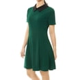thumbnail image 3 of INSPIRE CHIC Robe Évasée à Manches Courtes pour Femme à Col Claudine Contrastant m Vert, 3 of 4