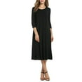 thumbnail image 1 of facefd Robe Femme Col Rond Costume Automne Manches Mi-Automne Grande Robe Évasée Noire S, 1 of 6