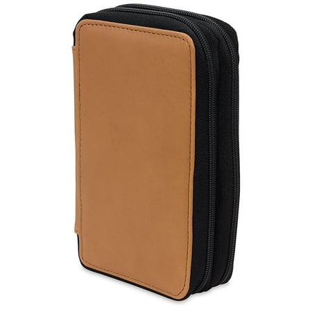 Global Art Genuine Leather Pencil Case, 48-Pencil Capacity, Brown