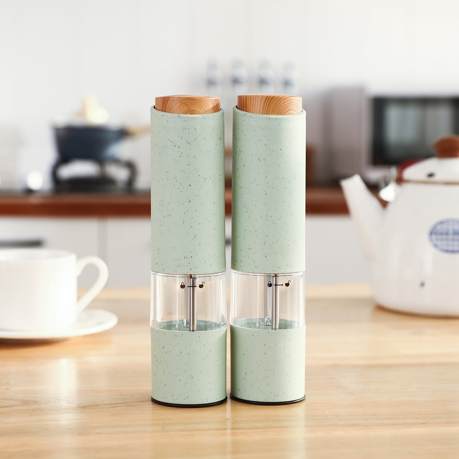 D-GROEE 2Pcs ZX-D39 Electric Pepper Grinder Automatic Adjustable Coarseness Seasoning Spice Mill with LED for Pepper Salt Cumin
