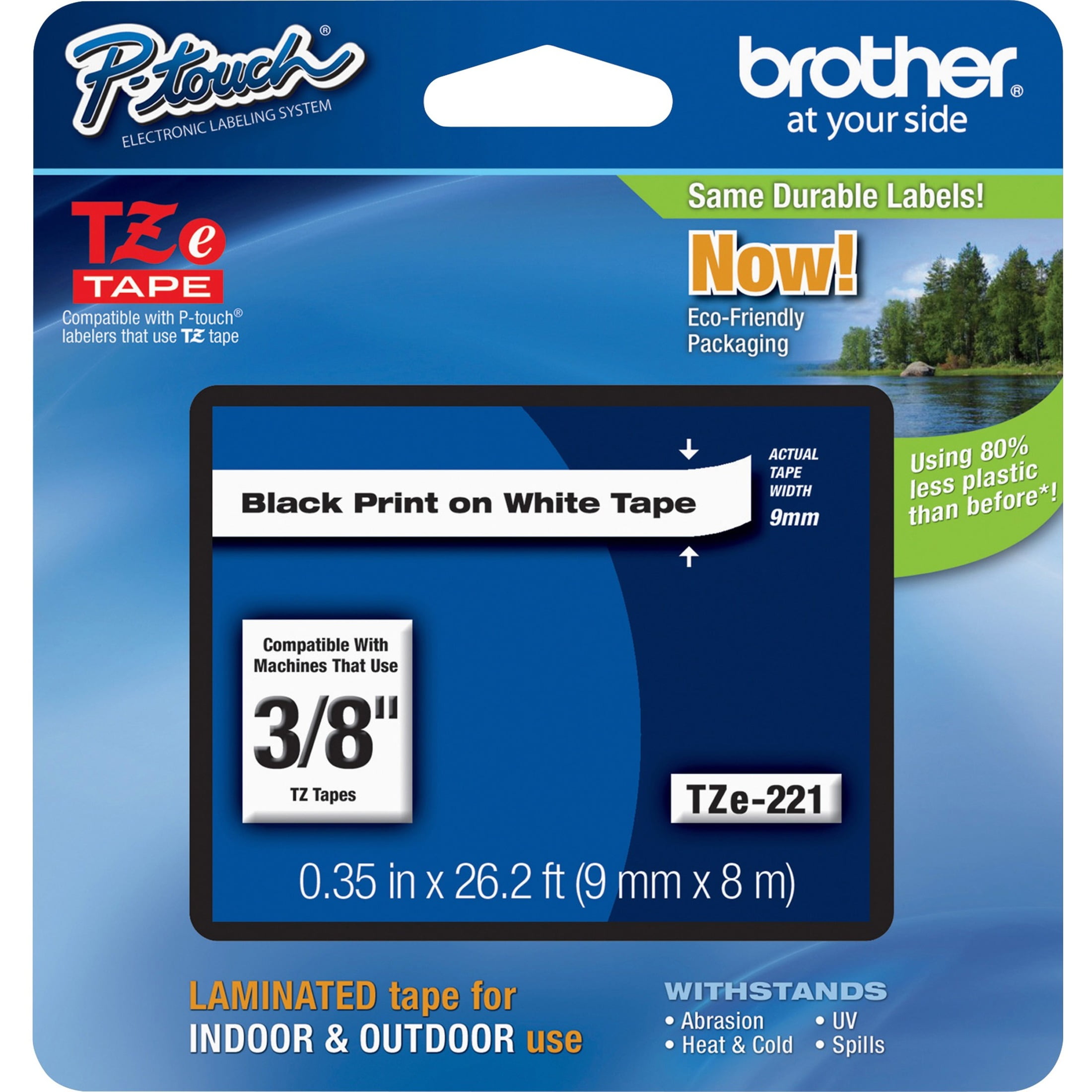 Genuine Brother TZE221 3/8' Black on White TZE P-Touch Tape (2 Tapes)