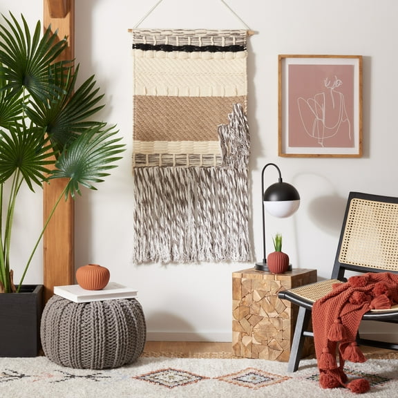 SAFAVIEH Sedona Striped Fringe Wall Art, 4" x 20", Ivory/Black