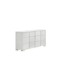 White Wood Lacquer 6 Drawer Dresser with Metal Trim Accent Handle and Leg