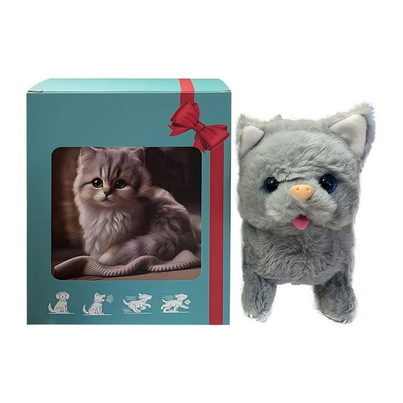2025 New Robot Cat, AI Robotic Cat, Nicoo - My Realistic Robot Cat That Acts Like a Real Kitty - Walking, Meow, Tail Wagging,Gray