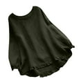 thumbnail image 1 of CHOK Chemises en Coton et Lin pour Femmes 2024 Blouse Décontractée Ample Unie Manches à Volants Col Rond Hauts Blanc, 1 of 3
