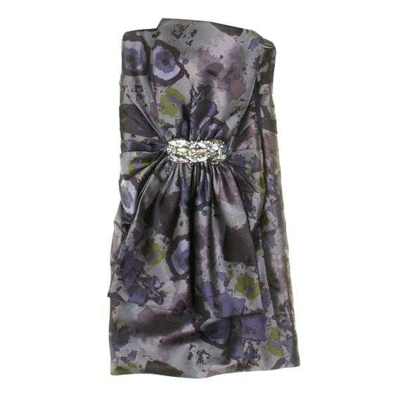 Alex Evenings Womens Purple Strapless Embellished Brocade Cocktail Dress 10