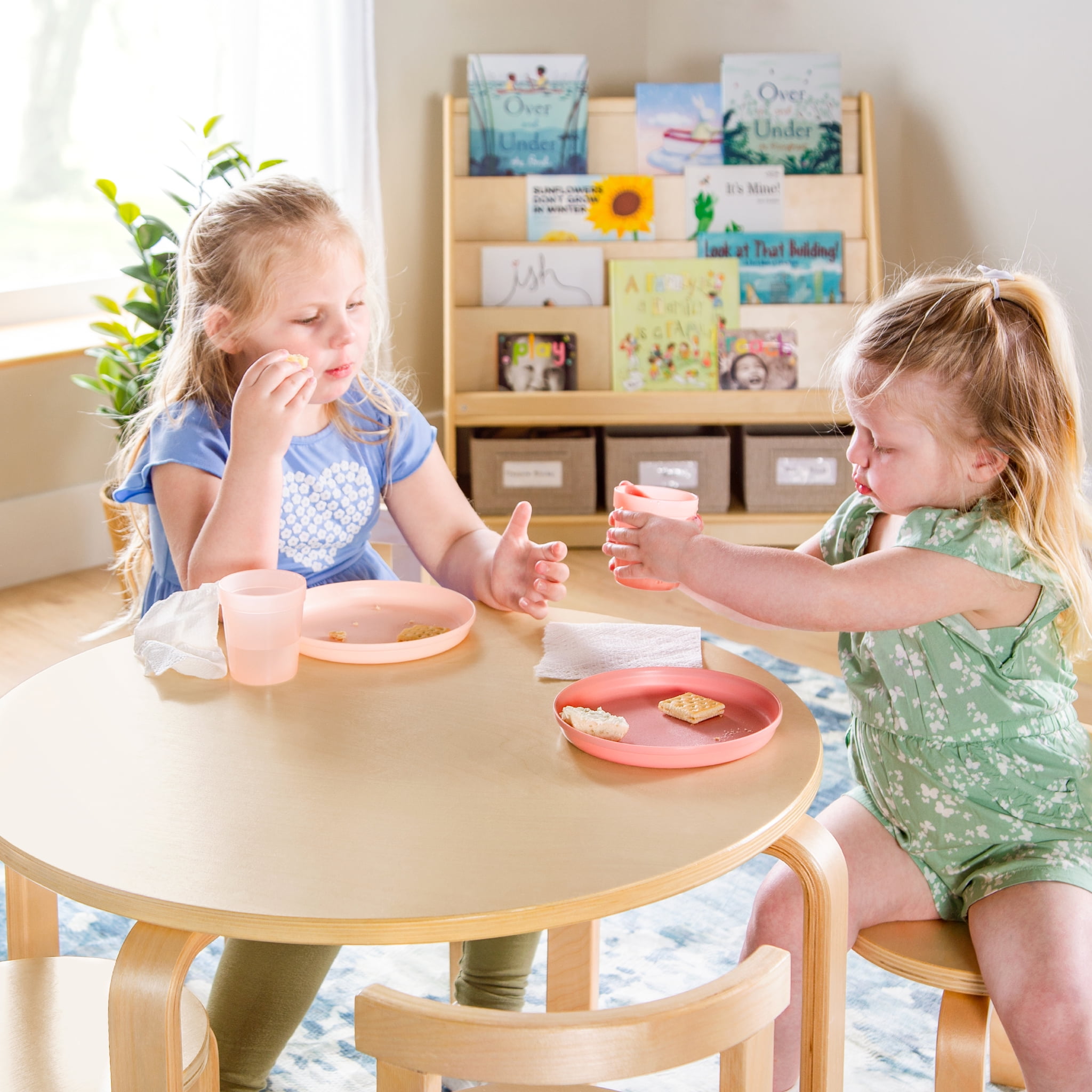 Guidecraft Nordic Table and Chair Set- Natural: Wooden Kids Table with 4 Chairs, Bentwood Classroom Activity Seating for Crafting & Reading, Kids Play Montessori Furniture for Playroom & Homeschool