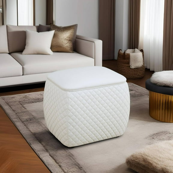Leather Ottoman Foot Rest Bench Square Foot Stools Living Room Storage Ottoman for Bedroom and Dorm,White