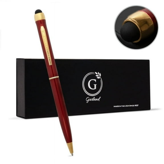 Garland Metal Twist Pen & Stylus– Made in USA- 2-in-1 Dual-Function– Classic Color Pen for Digital Devices– Phones, Tablet, Any Touch Screen, for Executive, Graduate, Refillable- Red/Gold