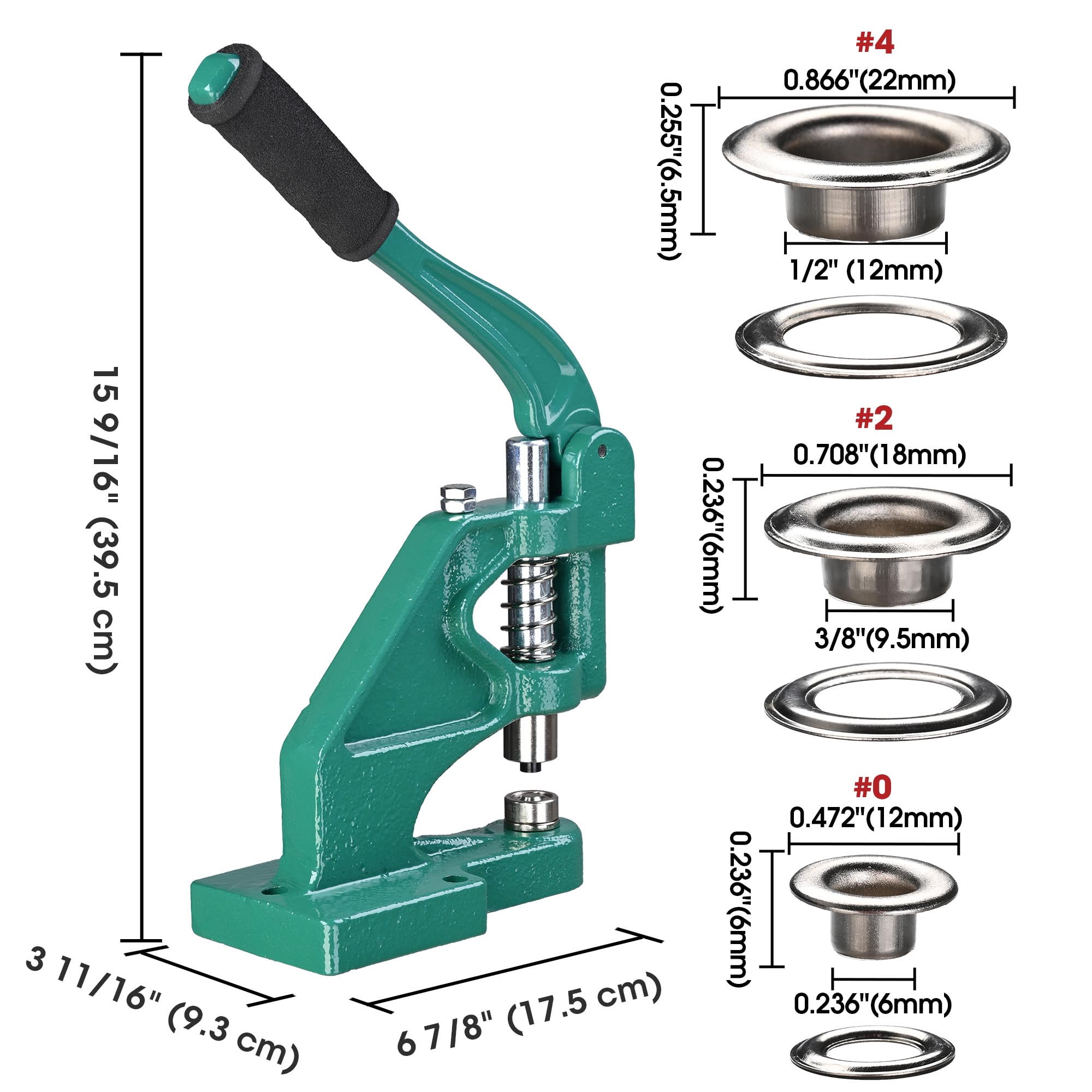 Yescom 1/4" 3/8" 1/2" Grommet Tool Kit #0 #2 #4 3-die Grommet Press Machine with 900 sets of Grommets and Washers for Fabric Canvas Tarps