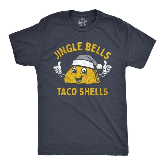 Mens Jingle Bells Taco Shells T Shirt Funny Xmas Season Mexican Food Lovers Tee for Guys Graphic Tees