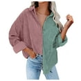 thumbnail image 1 of CEHVOM Women's Pockets Buttons Long Sleeve Tops Outwear Pachwork Turn-down Collar Jacket Coat, 1 of 8