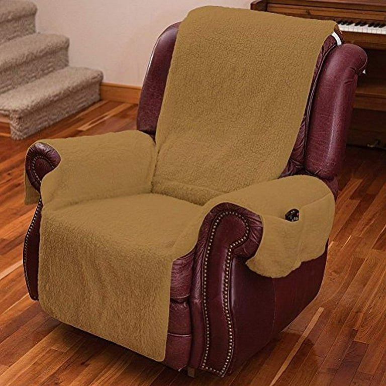 Recliner Chair Cover w Armrests and Pockets Camel One Size Fits Most